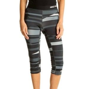Nike Pro Capri Leggings X-Small XS Black Gray White Quick Dry Performance